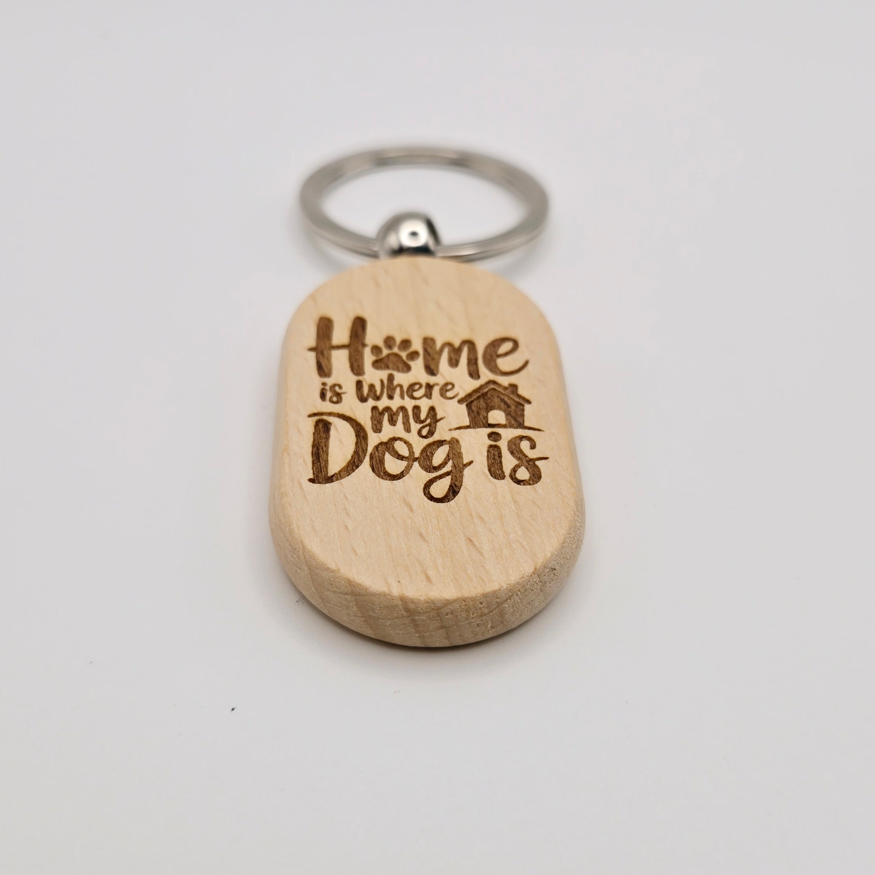 Home Is Where My Dog Is Laser Engraved Wooden Keychain — Dog Lover Gift