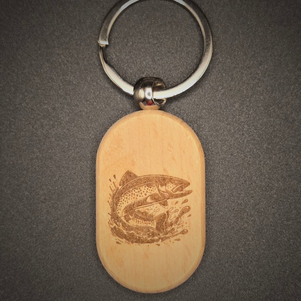Laser Engraved Trout Keychain — Fishing Gift for Men and Anglers