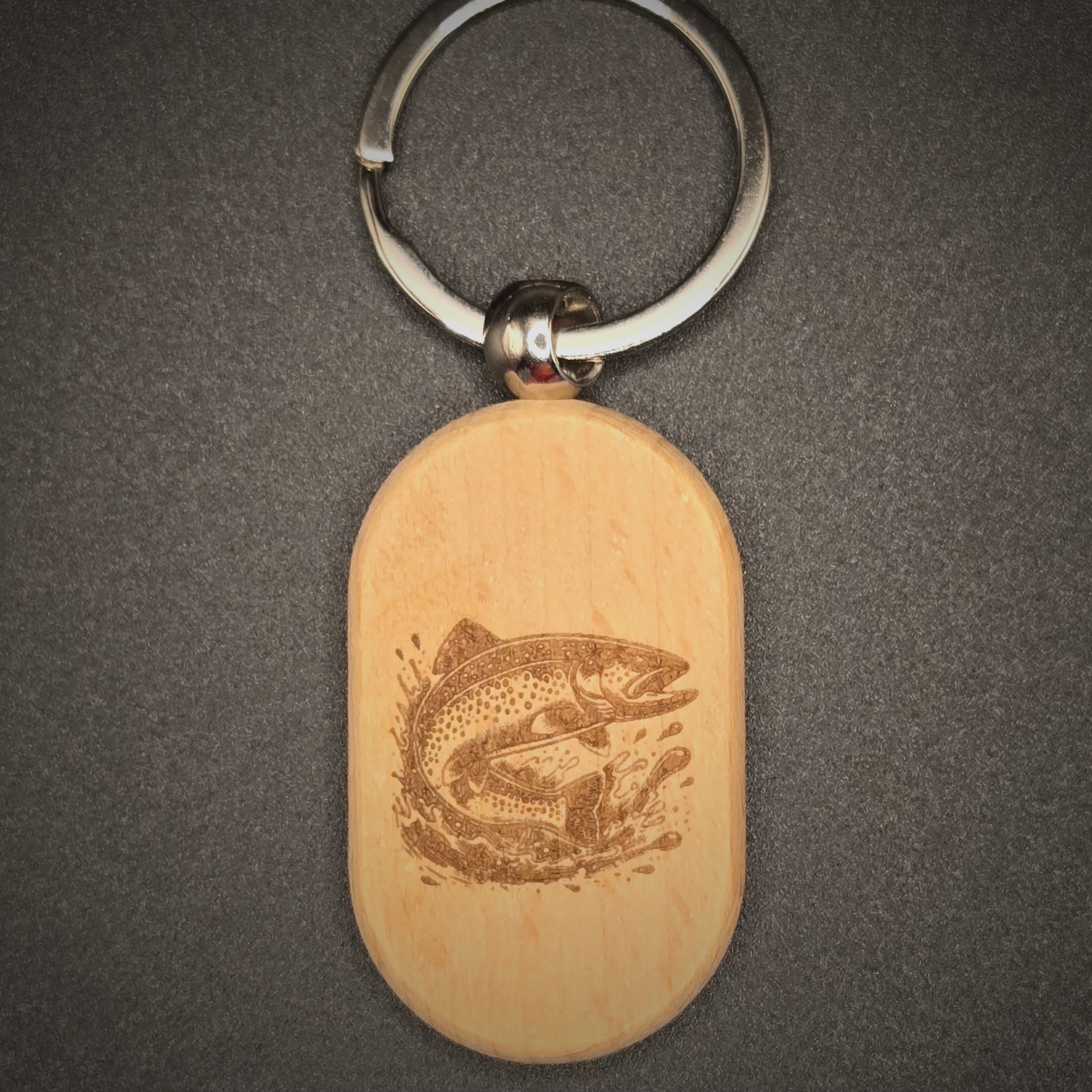 Laser Engraved Trout Keychain — Fishing Gift for Men and Anglers