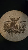 Set of 4 Highland Cow Laser Engraved Coasters — Personalized Farmhouse Home Decor Gift