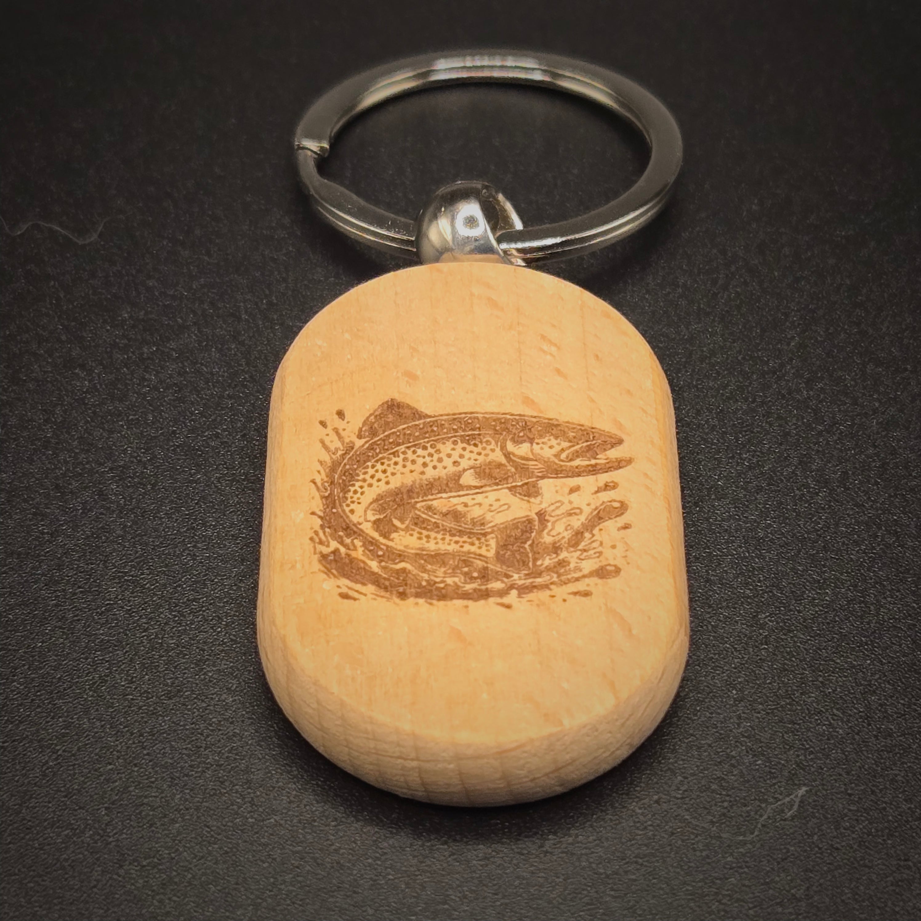 Laser Engraved Trout Keychain — Fishing Gift for Men and Anglers