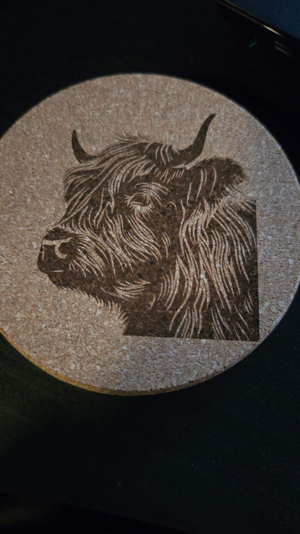 Set of 4 Highland Cow Laser Engraved Coasters — Personalized Farmhouse Home Decor Gift