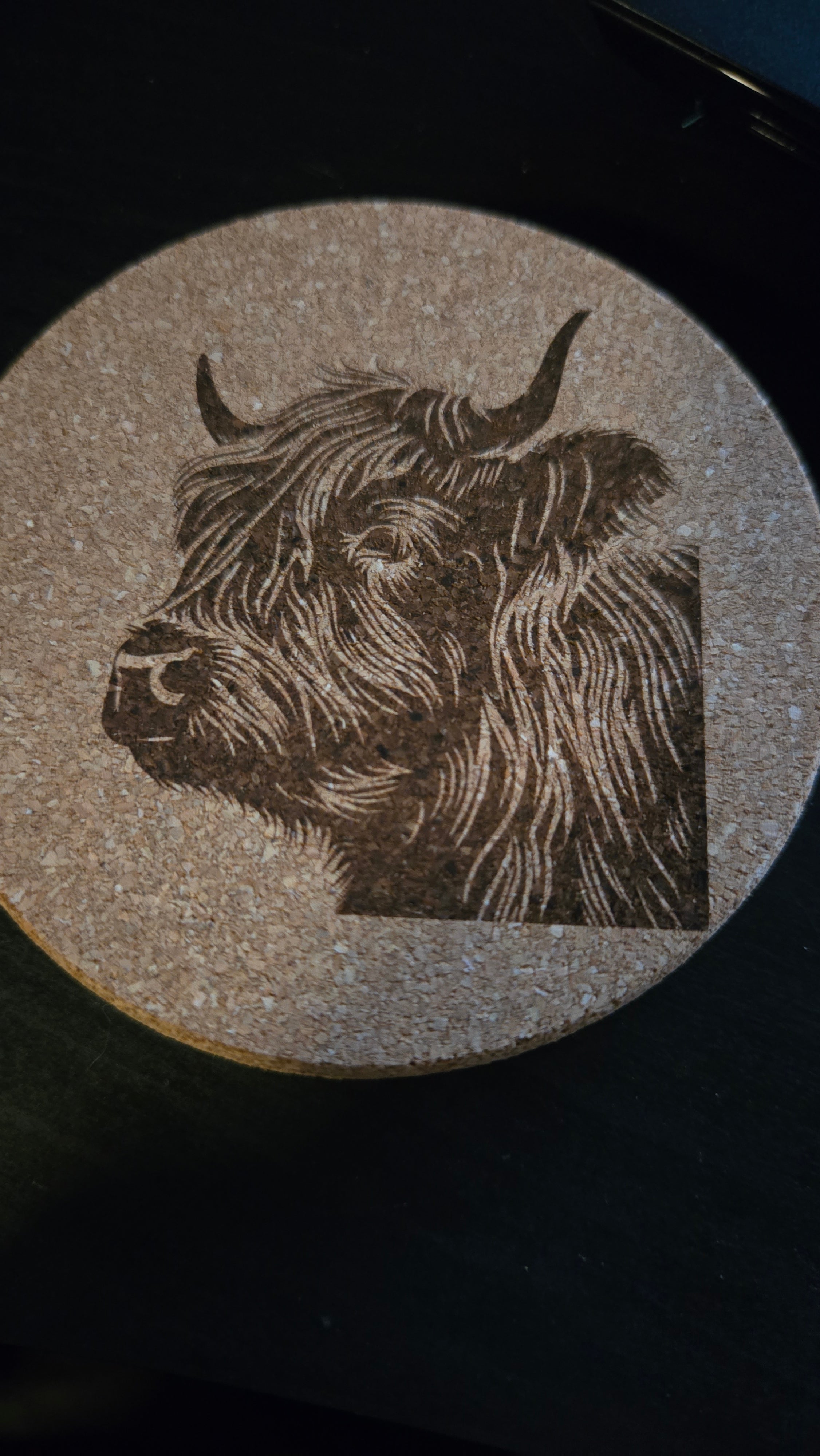 Set of 4 Highland Cow Laser Engraved Coasters — Personalized Farmhouse Home Decor Gift