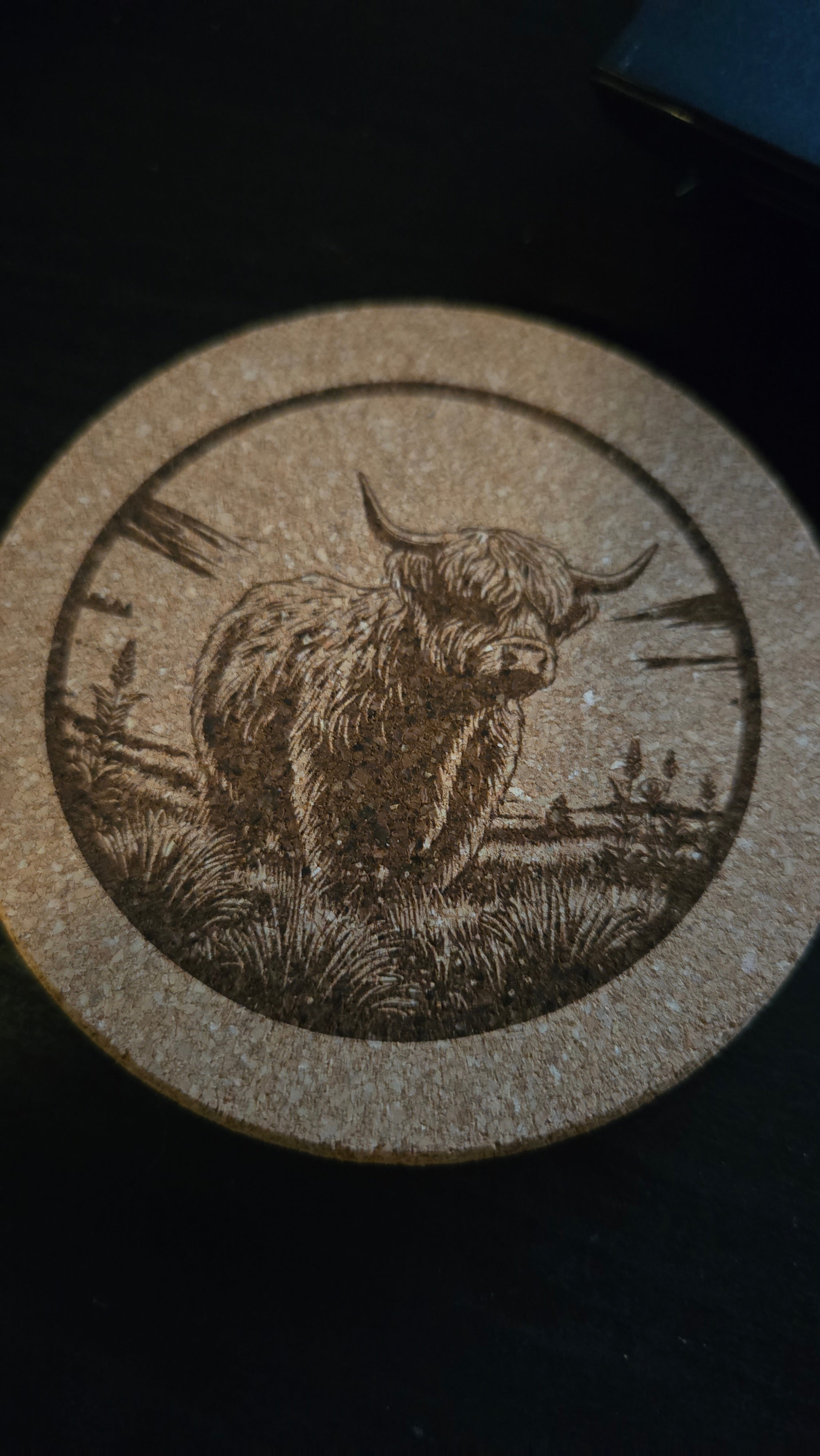 Set of 4 Highland Cow Laser Engraved Coasters — Personalized Farmhouse Home Decor Gift