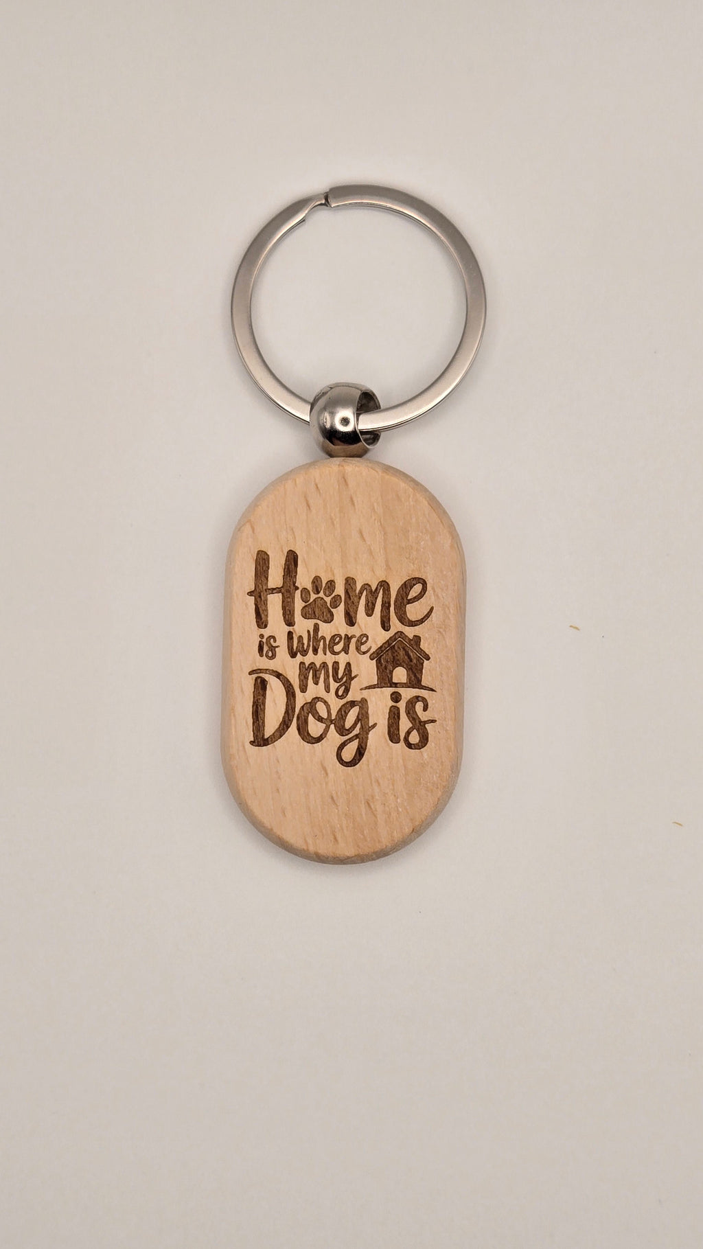 Home Is Where My Dog Is Laser Engraved Wooden Keychain — Dog Lover Gift