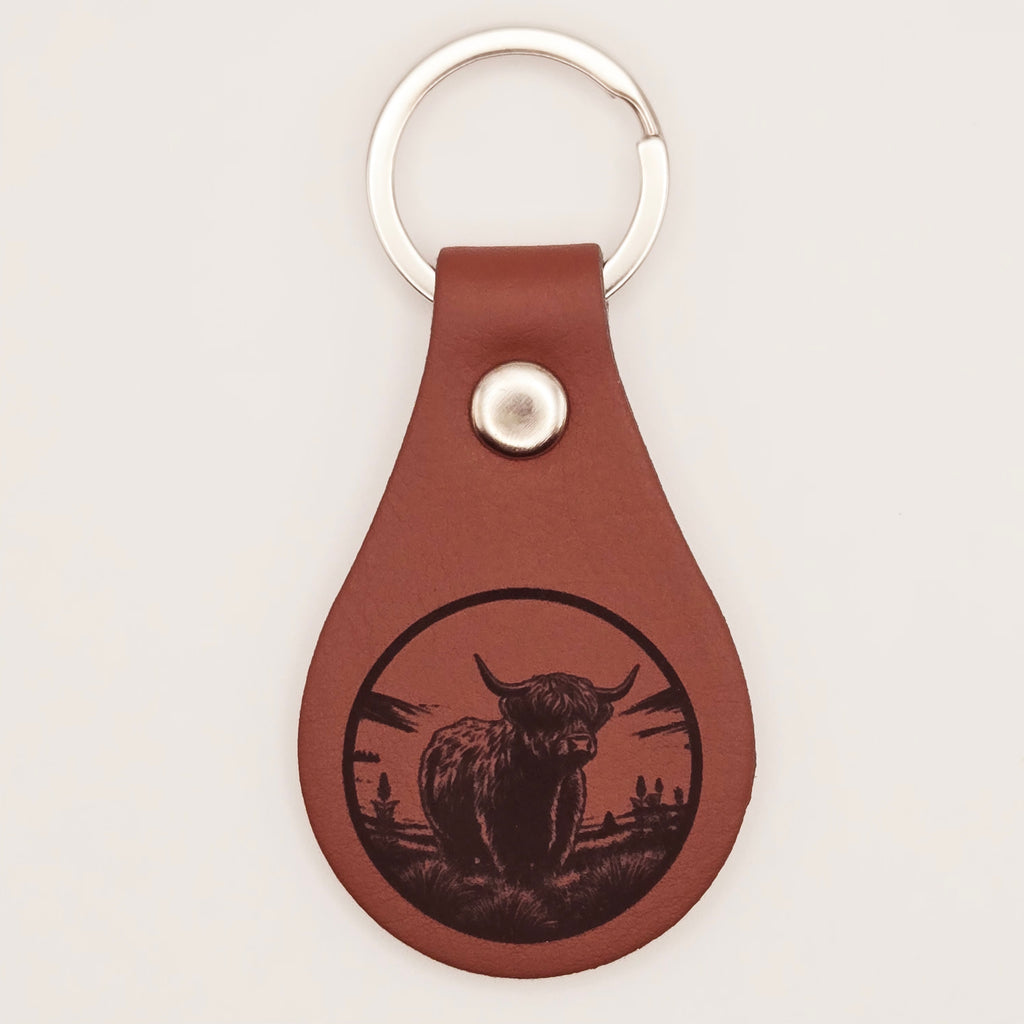 Personalized Round Laser Engraved Leather Keychain — Custom Name or Initial